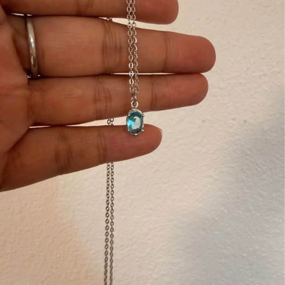 Blue CZ Teardrop Pendant Necklace Dainty Minimalist Chain